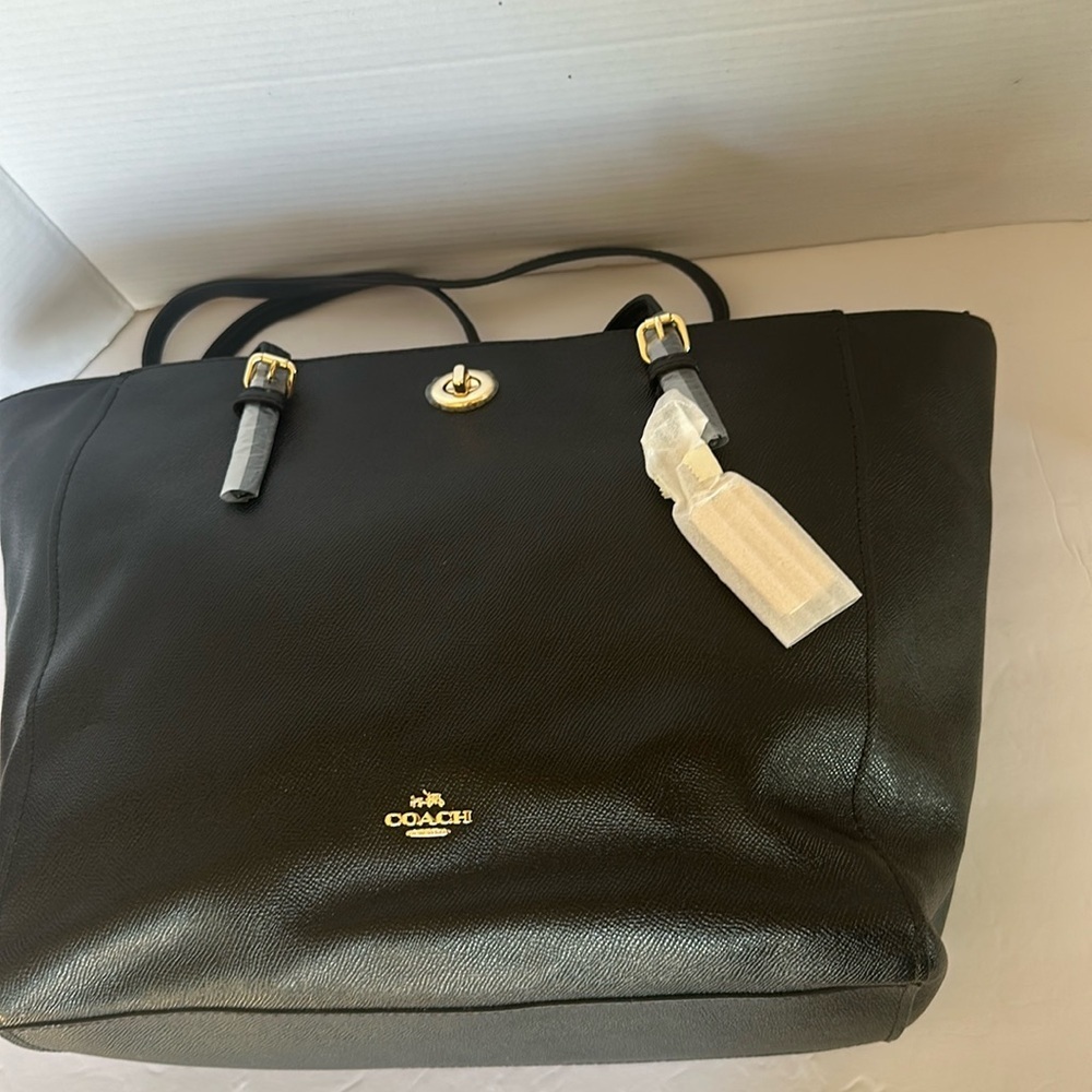 NWT Coach Turnlock Tote Black Crossgrain Leather Large Shoulder Bag Purse - Picture 8 of 12